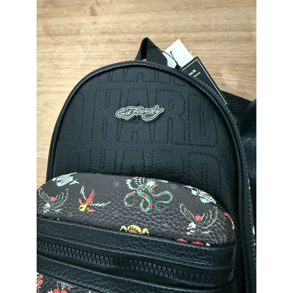 Ed Hardy Black Multi Tattoo Print Sling Bag Backpack Crossbody New NWT